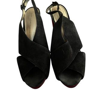 Diane Von  Furstenberg  size 10 black suede open toe platform heels red heels